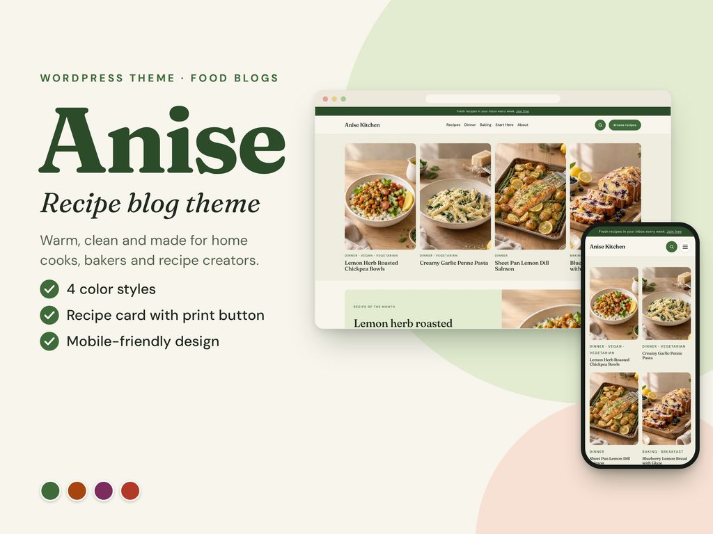 Anise recipe blog theme homepage in the Herb Garden style