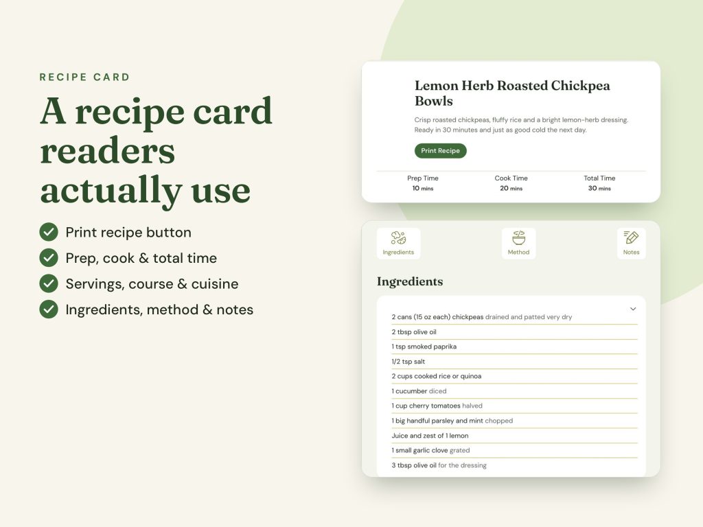 Anise recipe card with print button, times and ingredients tabs